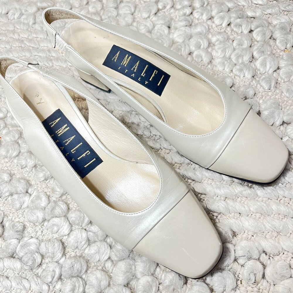 Women's AMALFI ITALY Size 5 Vintage Square Toe Ivory Close Toe Heel Shoe - Picture 16 of 16